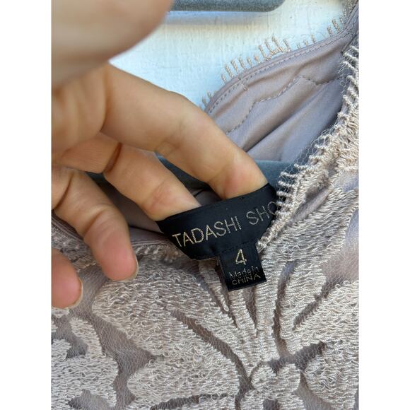 Tadashi‎ Shoji Lace Blouson Dress, Nude Beige, Lined, Sz 4 - Picture 5 of 8